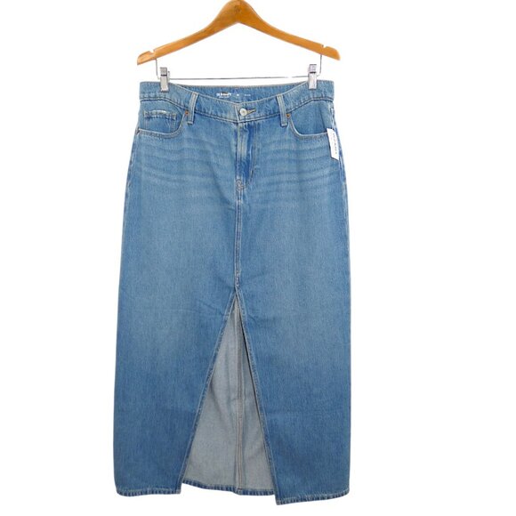 Old Navy Blue Denim Whiskered Maxi Skirt 10 NWT Y2K Soft Utility Street Style - Picture 1 of 8